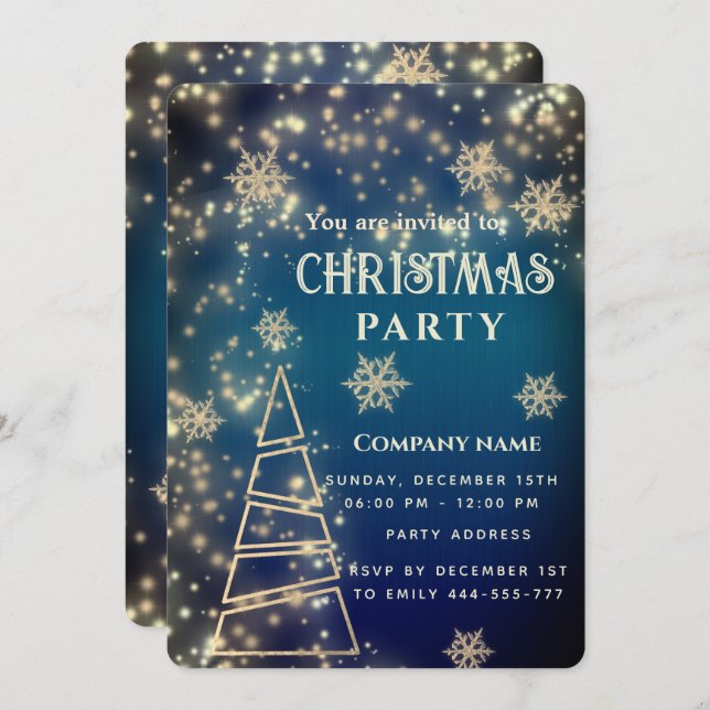 Sparkling gold snowflakes corporate Christmas  Invitation (Front/Back)