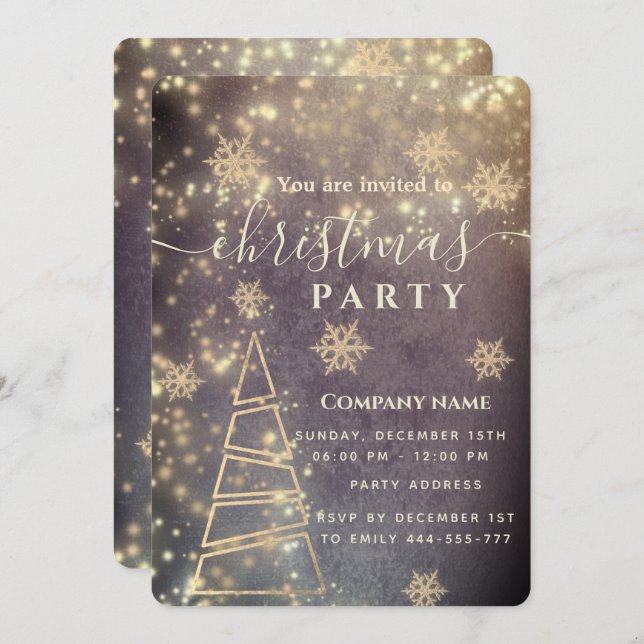 Sparkling gold snowflakes corporate Christmas  Invitation (Front/Back)