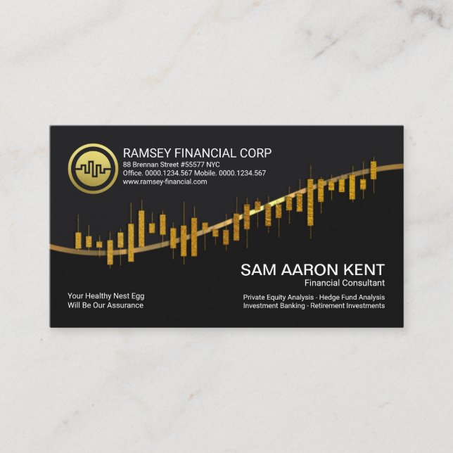 Sparkling Gold Stock Exchange Graph Financial Business Card (Front)
