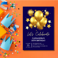 Sparkling Golden Balloons Stars Navy Birthday