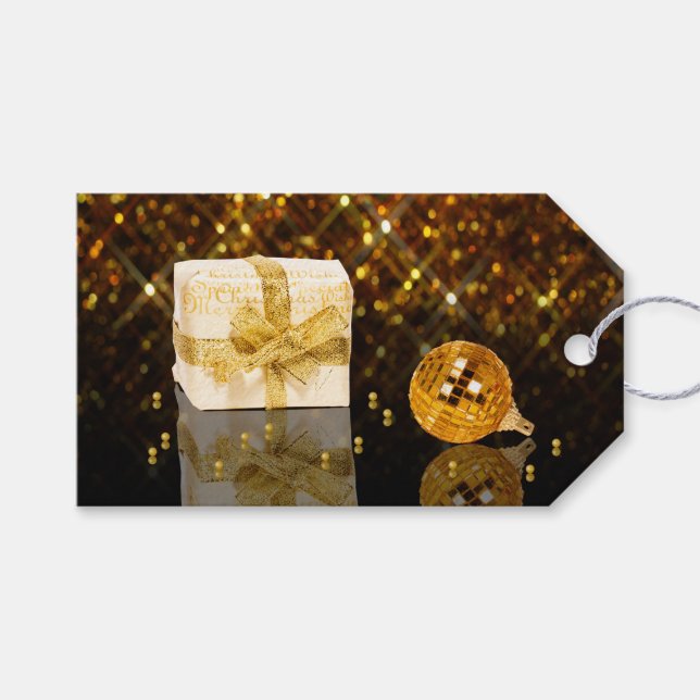 Sparkling Golden Christmas Gift Tags (Front (Horizontal))