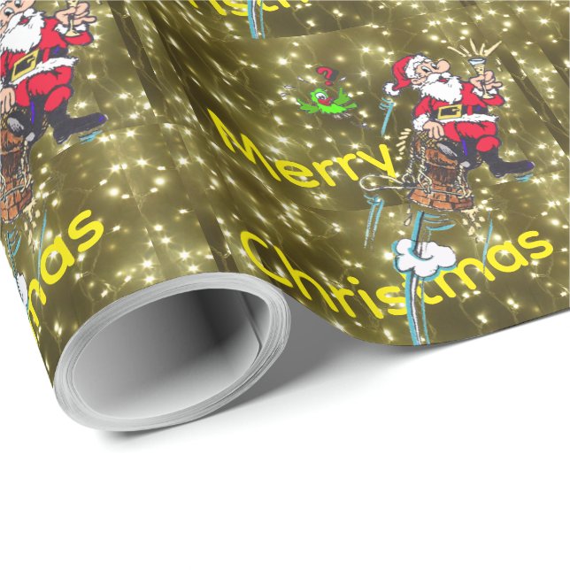 Sparkling Golden Lights & Santa Wrapping Paper (Roll Corner)