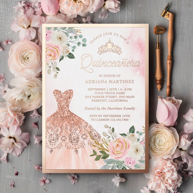 Sparkling Gown Blush Floral Quinceanera Rose Gold (Creator Uploaded)