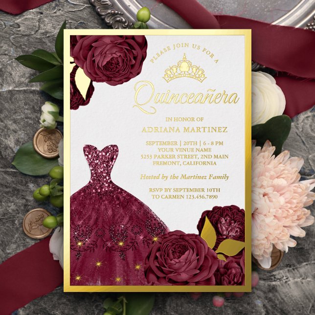 Sparkling Gown Burgundy Floral Quinceanera Gold (Creator Uploaded)