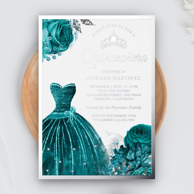 Sparkling Gown Teal Roses Quinceanera (Creator Uploaded)