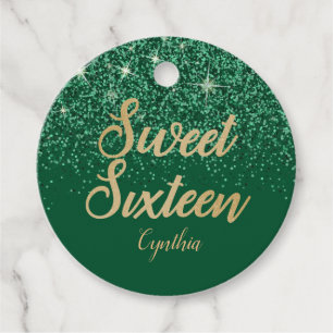 Sparkling, Green, glitter, Sweet 16 Favour Tags