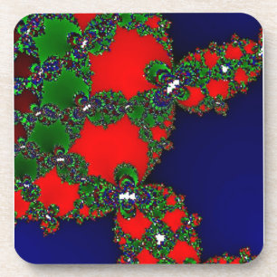 Sparkling Green on Red on Blue Cork Coasters