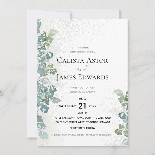 Sparkling Greenery White Garden Wedding Invitation (Front)