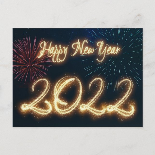 Sparkling Happy New Year 2022 Fireworks Holiday Postcard (Front)