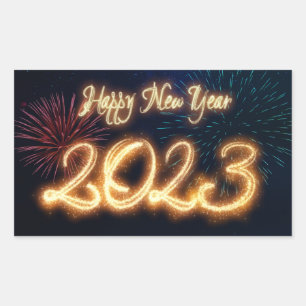 Sparkling Happy New Year 2023 Fireworks Rectangular Sticker
