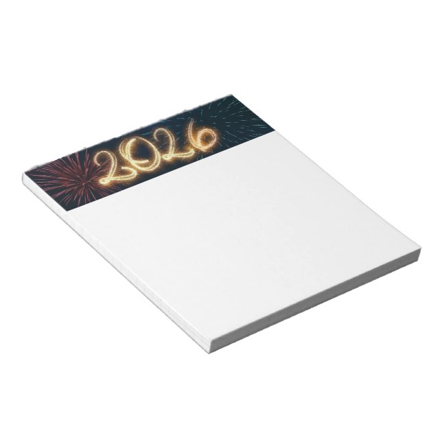 Sparkling Happy New Year Fireworks 2026 Notepad (Angled)