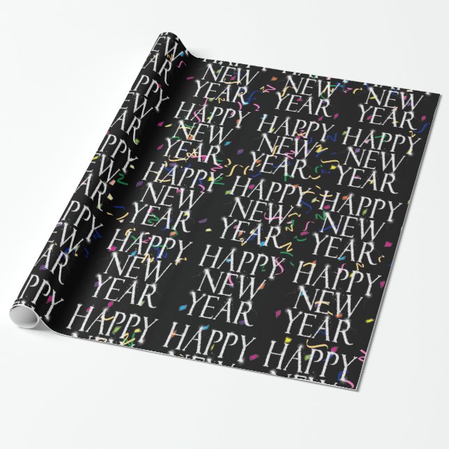 Sparkling  Happy New Year on Confetti Wrapping Paper (Unrolled)