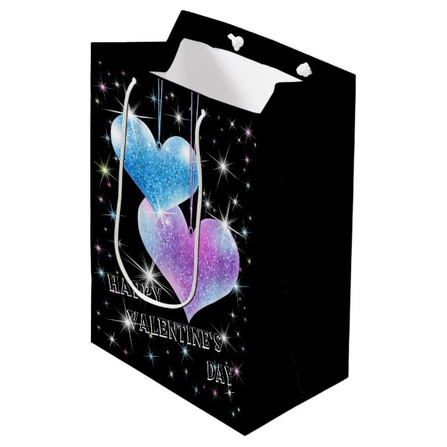 Sparkling Hearts Valentine's Day Gift Bag (Front Angled)