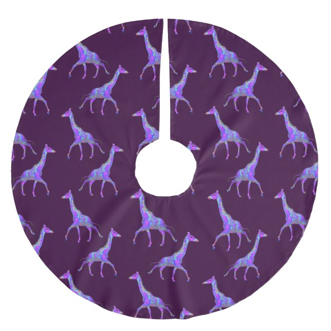 Sparkling Hippie Style Purple Giraffe Brushed Polyester Tree Skirt (Front)