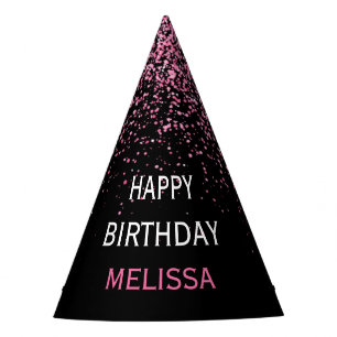 Sparkling Hot Pink Glitter Black 21st Birthday Party Hat