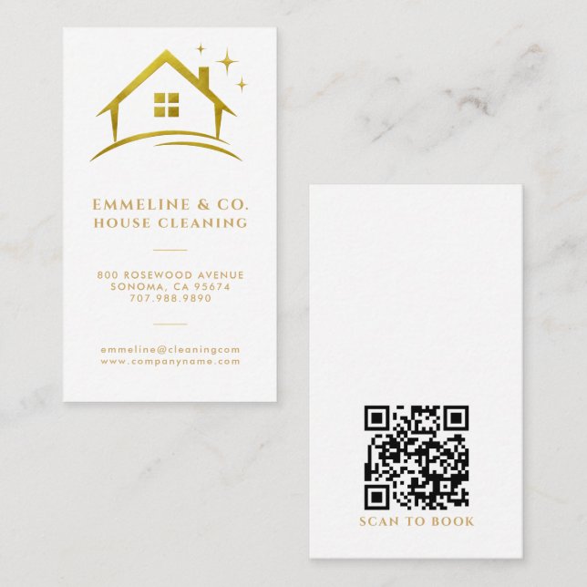 Sparkling House Cleaning Service QR Code Business Card (Front/Back)