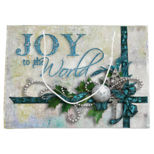 Sparkling Jewelled Teal and Silver Personalised Large Gift Bag