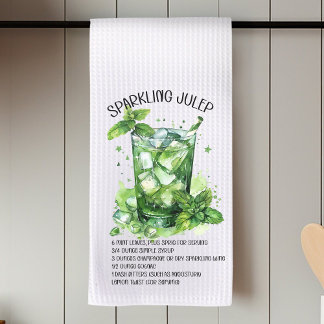 Sparkling Juleps Cocktail Recipe Watercolor Tea Towel
