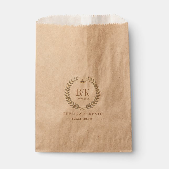 Sparkling laurel wreath wedding template favour bags (Front)
