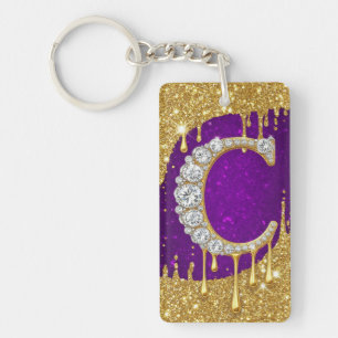 Sparkling Letter C With Gold Glitter Drip Key Ring