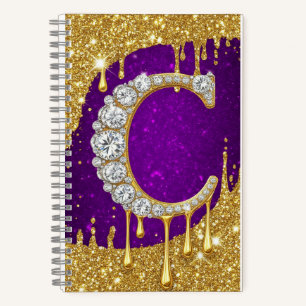 Sparkling Letter C With Gold Glitter Drip Notebook