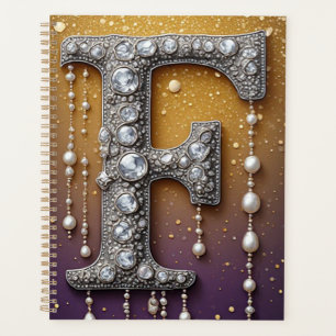Sparkling Letter F With Gold Glitter Drip Planner