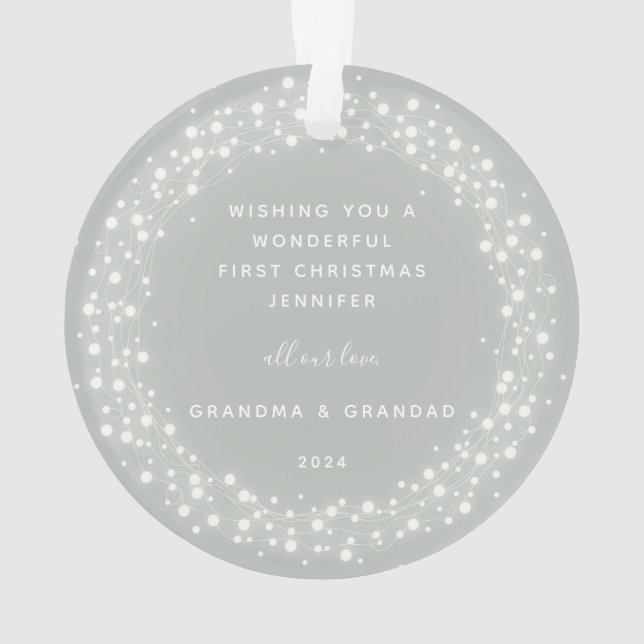 Sparkling Lights Baby's First Christmas Photo Ornament (Back)