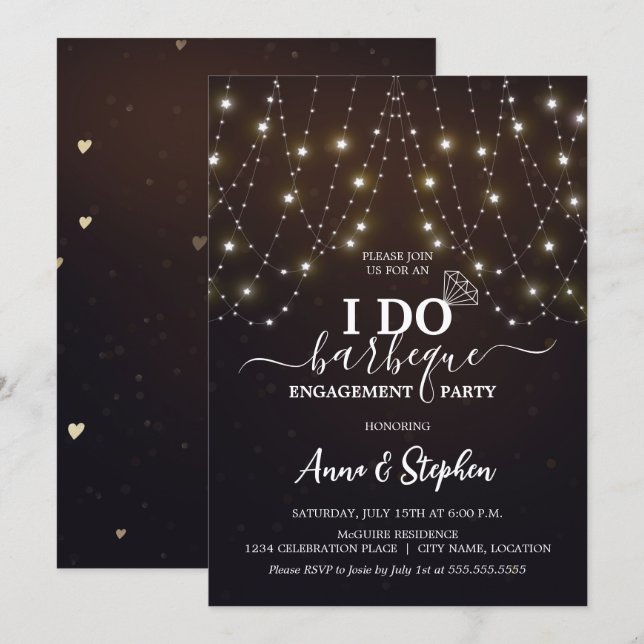 Sparkling Lights I Do BBQ Engagement Party Invitation (Front/Back)