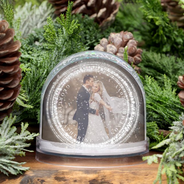 Sparkling Lights Mr & Mrs First Christmas Photo Snowglobe (Winter)