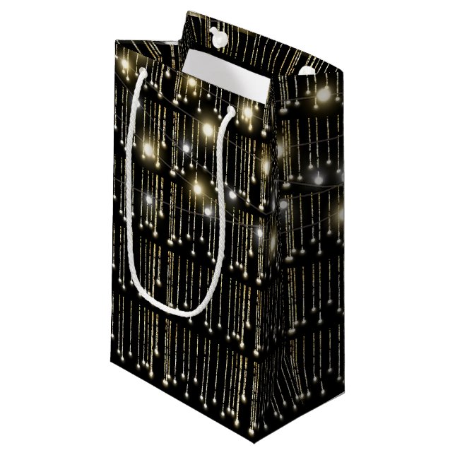 sparkling lights on black small gift bag (Front Angled)