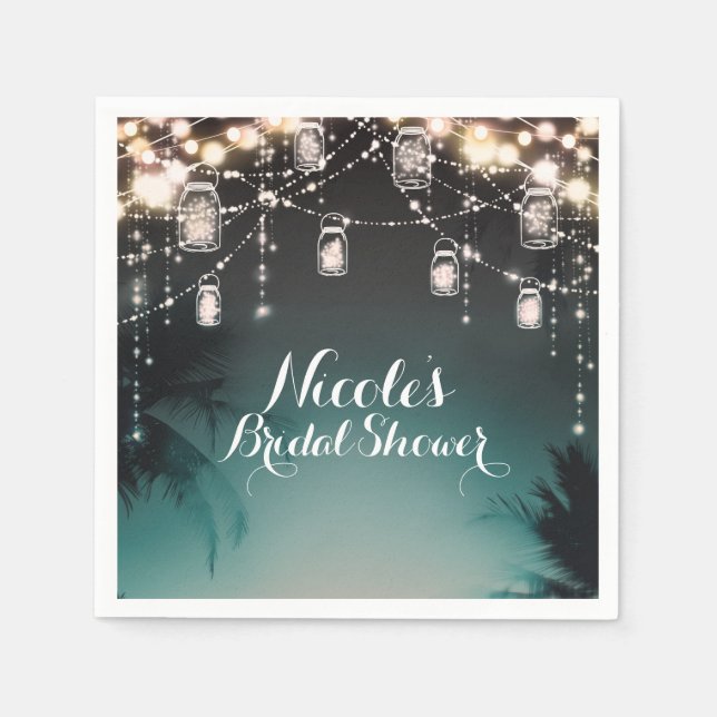 Sparkling Lights Palm Trees Elegant Beach Wedding Napkin (Front)