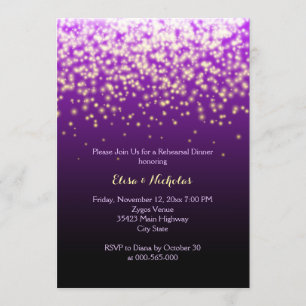 Sparkling lights purple wedding rehearsal dinner invitation