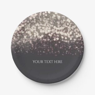 Sparkling Lights Romantic Grey Modern Wedding Paper Plate