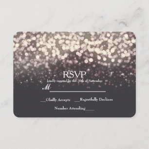 Sparkling Lights Romantic Grey Modern Wedding RSVP Card