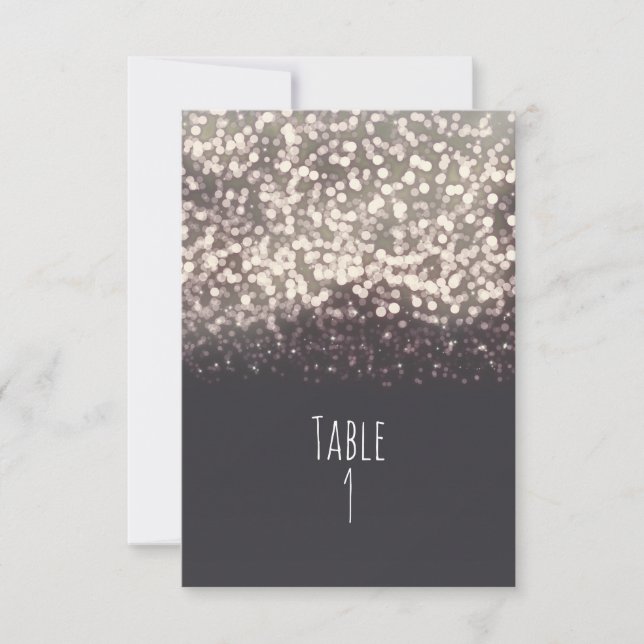 Sparkling Lights Romantic Grey Wedding Table Card (Front)