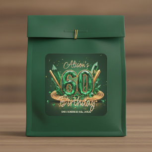 Sparkling Luxury Emerald Green Gold 60th Birthday Square Sticker