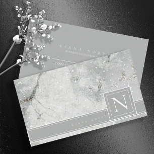 Sparkling Marble Monogram Neutral Grey Std ID672 B Business Card