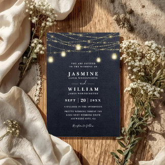 Sparkling Mason Jar Lights Rustic QR Code Wedding Invitation