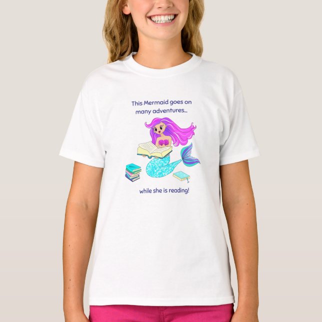 Sparkling Mermaid Reading Goes On Many Adventures  T-Shirt (Front)