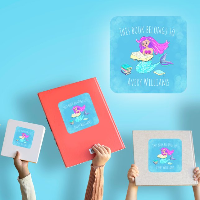 Sparkling Mermaid With Eyeglasses Book Belongs To Square Sticker (Creator Uploaded)