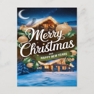 Sparkling Merry Christmas and Happy New Years Postcard