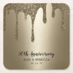 Sparkling Metallic Gold Drips 50th Anniversary  Square Paper Coaster<br><div class="desc">Sparkling Metallic Gold Drips 50th Anniversary Coaster</div>