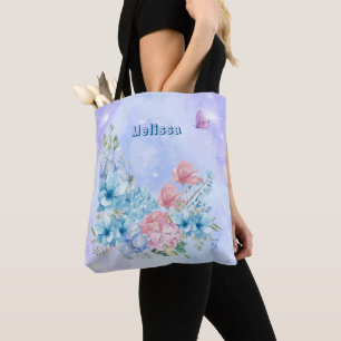 Sparkling Modern Purple Blue Watercolor Floral Tote Bag
