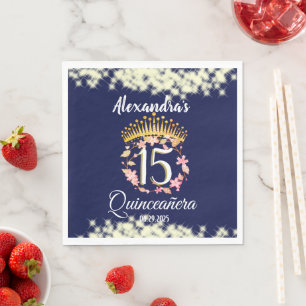Sparkling Navy Blue Spanish Quinceanera Napkin