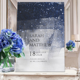 Sparkling Navy & Silver Modern Wedding Invitation