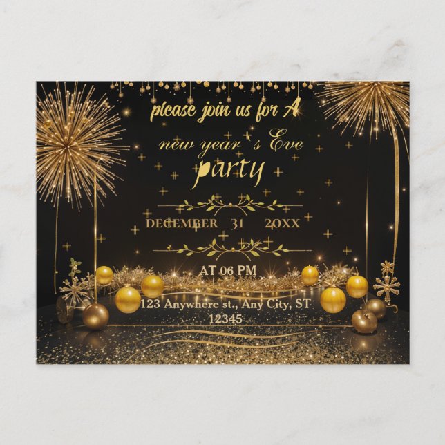 Sparkling New Year’s Eve Celebration  Invitation Postcard (Front)