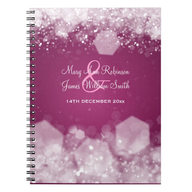 Sparkling Night Plum Elegant Wedding Favour Spiral Notebook (Front)