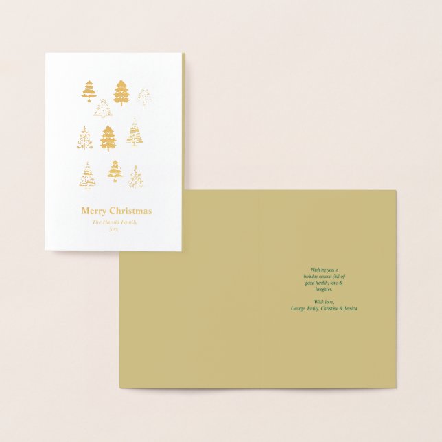 Sparkling Non Photo Elegant Golden Christmas Trees Foil Card (Display)