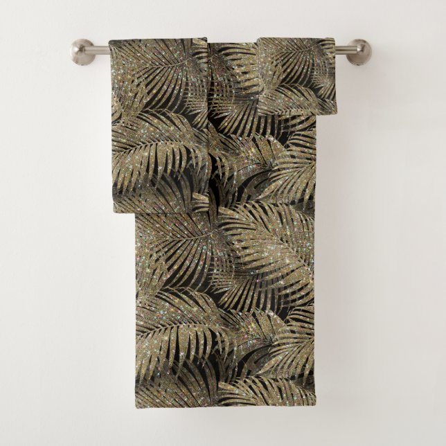 Sparkling Palm Leaves Pattern Gold ID831 Bath Towel Set (Insitu)