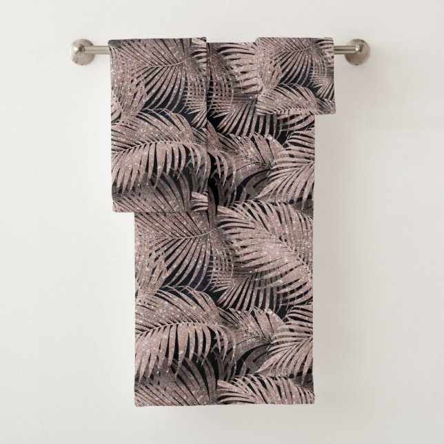 Sparkling Palm Leaves Pattern Gold ID831 Bath Towel Set (Insitu)